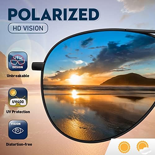 слънчеви очила phikttu Aviator за Мъже, Поляризирани - Класически Извънгабаритни Нюанси, Метално Огледало, Защита UV400, Спортни