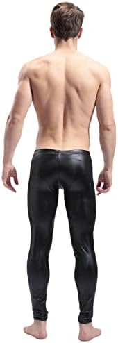 BaronHong Мъжки Стегнати Панталони От Изкуствена Кожа За Нощен Клуб, Гамаши с Метален Модел, Дълги Панталони