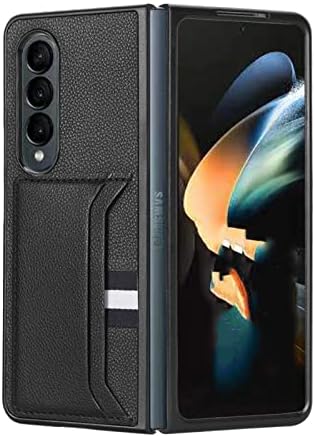 Калъф KVIBEO за Samsung Galaxy Z Fold 4, Кожен Калъф-портфейл с шарени Личи, отделения за карти и функция за защита на камерата, Защитен