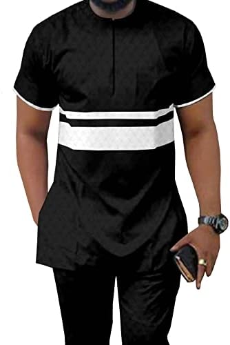 Африканска Мъжки Дрехи, Ризи и Панталони в стил Дашики, Комплект от 2 теми, Съкратен Топ С Къс Ръкав, по-Големи Размери, Всекидневният