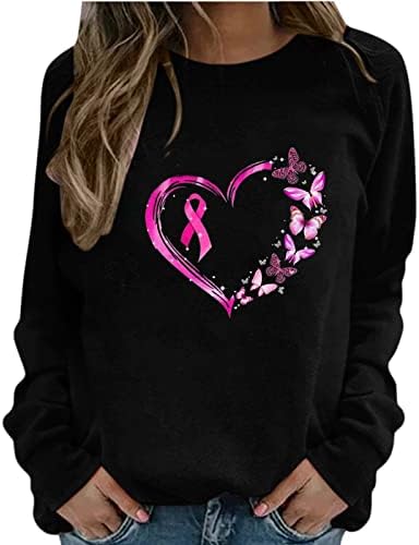 Информираността за рака на гърдата Hoody Жените от Рак на гърдата Лента Ризи С Дълъг Ръкав Кръгъл Отвор Дами Есенна Блуза, Пуловер