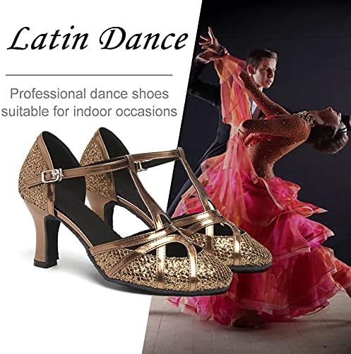 RUYBOZRY/ Дамски Обувки За Латино Танци, Блестящи Обувки за танци балната зала със затворени пръсти, модел CMJ512