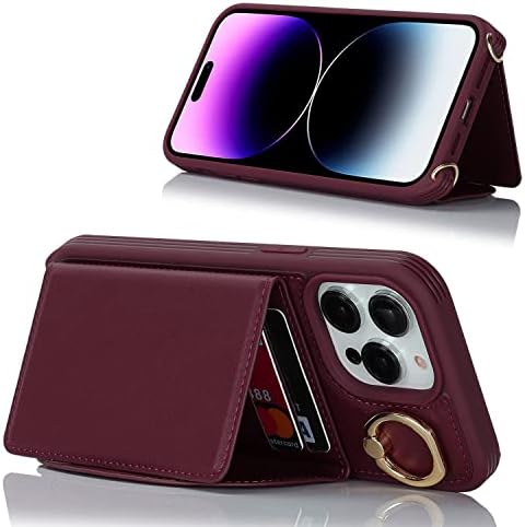 Калъф Lipvina за iPhone 12 Pro Max/13 Pro Max с каишка и държач за карти, слот за кредитни карти, пръстен-стойка, каишка за телефон през рамо и кожена чантата с блокиране на RFID за жен?