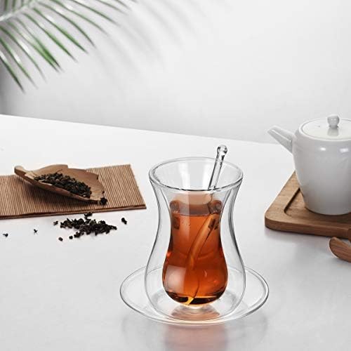 GracesDawn с блюдцем и стъклена лъжица набор от кафе чаши от изолиран двухслойного стъкло прозрачна чаша черен чай домакински