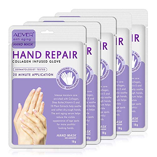 Moulis 5 Двойки Овлажнители ръкавици за ръце на Лечебното Маска за възстановяване на кожата на ръцете С колаген, Интензивни Подмладяващи
