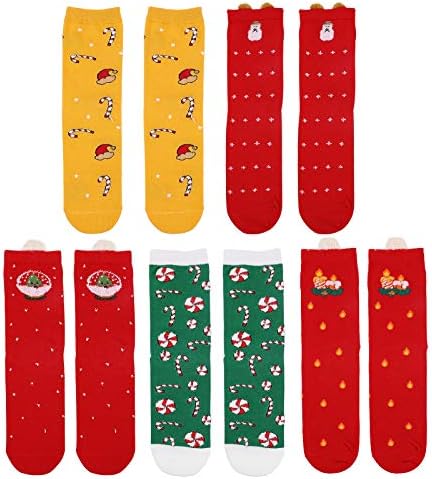 5 Двойки Коледни Памучни Чорапи с Бродерия от Карикатура, Зимни Чорапи с Висока Шнорхел, Начало Декор за Празнични партита