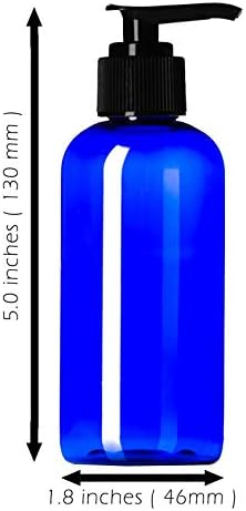 пластмасови бутилки кобальтово-син цвят от 4 унции (6 опаковки), не съдържат BPA, контейнери за екстракция с капак, помпа, етикети, прикрепени