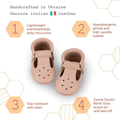 Littlebeemocs/ Обувки за бебета и малки деца подметка – Италиански кожени мокасини с еластична Т-образно каишка за момчета и момичета; От обувки за яслите до детски обувк?