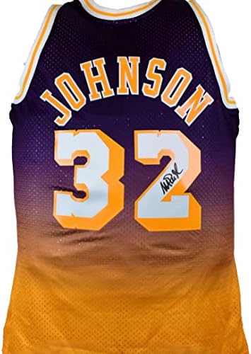 Меджик Джонсън, подписа договор с Лейкърс Fadeaway Purple Мичъл и Нес Свингман Jsy-BAWHolo - Тениски НБА с автограф