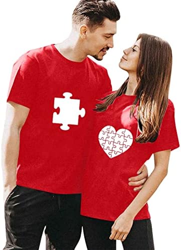 Еднакви ризи за Свети Валентин за жени, Мъже, Тениски с писмото принтом Устните Обичат Сърцето, Къс ръкав, О-Образен силует на