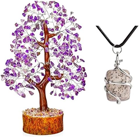 Кристали аметист YATSKIA - Кристалното дърво за положителната енергия - Колие с окачване от кристали - Кристали и камъни фън шуй - Огърлица от скъпоценни камъни - Дърво п