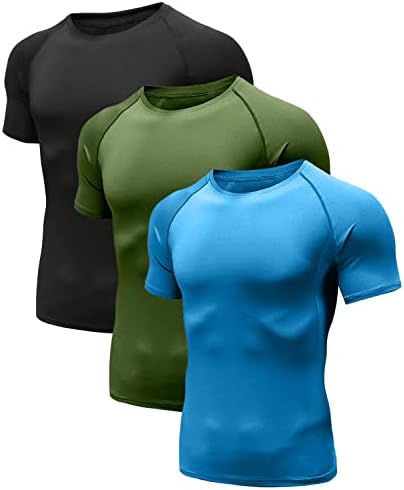 Мъжки Компресиране тениска Holure/Свободно намаляване, Спортни тениски Базов слой с къс ръкав, Стръмни Сухи блузи (опаковки