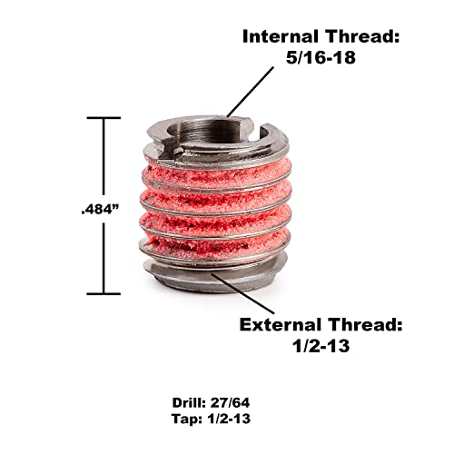 Резьбовая поставяне на E-Z LOK за метал 303 Резбовани вложки от неръждаема стомана 5/16-18 Вътрешни резби, 1/2-13 външна резба,