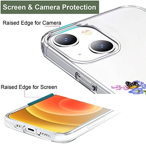 Калъф Unov е Съвместим с iPhone 13 Mini Case Прозрачен с Дизайнерски Релефен модел Мека Броня от TPU Тънък Защитен 5.4 инча (Цвете, Пеперуда)