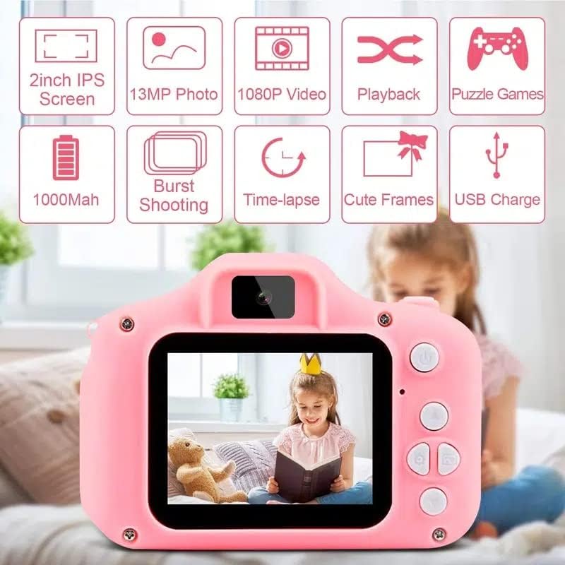 Детска Цифрова Камера 1080P, Цветна Играчка Детска Акумулаторна Камера с 2-Инчов екран 13MP 32GB Карта