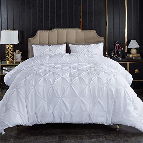 Andency Бяло плиссированное стеганое одеяло Queen (90х90 см), от 3 предмета (1 стеганое одеяло и 2 калъфки за възглавници), Алтернативен комплект спално бельо от микрофибър Pint