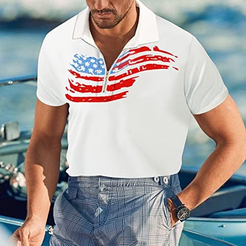 HDDK Мъжки Патриотични Polo Ризи са С яка с цип, Летни Блузи за Голф с Къс Ръкав, 4 юли, Американското Знаме, Работна Ежедневни Риза