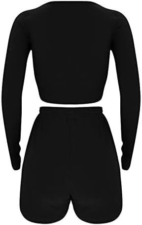 Iaqnaocc Комплект от две части за жените 2023, Пуловер с кръгло деколте и Къс ръкав, Потници и Дълги/Скъсяване на Панталони, Спортни