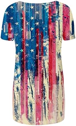 Ризи Ден на Независимостта за Жени, Дамски Туника с Принтом на Американското, Блузи С Къс ръкав и V-образно деколте, Блуза, 4 Юли
