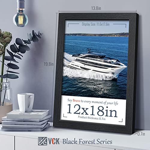 Набор от рамки за плакати VCK 12x18 от 4 Текстурирани изключително дървени рамки за снимки с полиран оргстеклом (черен)