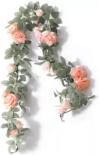 TJLSS Вечерни 2 бр. и 2 м, Вискозная Роза, Цвете от ратан, Окачен Венец от Бръшлян, Сватбена декорация за дома, офиса, градината (Цвят: