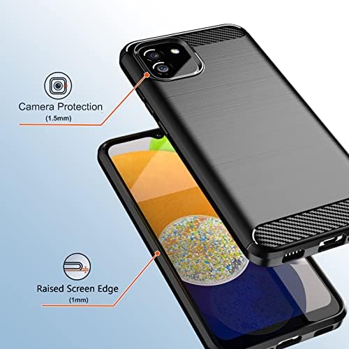 Калъф Dretal Galaxy A03, Калъф Samsung A03 5G с предпазно фолио от закалено стъкло, Амортизирующий Матиран Гъвкав Защитен калъф от мек въглеродни влакна за Samsung Galaxy A03 (LS-Черен)