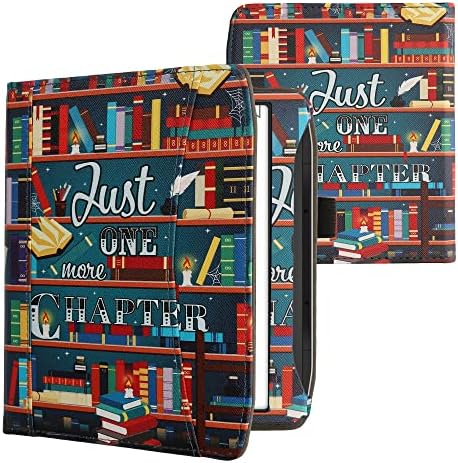 Калъф kwmobile, Съвместим с Pocketbook Era - Калъф от изкуствена кожа с магнитна закопчалка, каишка, Преден джоб - Library Motto Multicolor