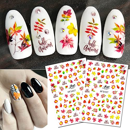 Етикети за дизайн на ноктите под формата на Кленов листа, Дизайн, 3D Самозалепващи Етикети на Деня на Благодарността през Есента, Стикери за Дизайн на ноктите под фо?