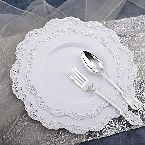BUCLA 175 бр. сребърни Пластмасови чинии за еднократна употреба с прибори за хранене - в това число 25 места за хранене чинии,