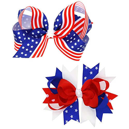 2 елемента Американски Флаг Фиби За Коса С Лък, 4 юли, Деня на Независимостта на САЩ Патриотични Фиби За Коса Празнични Подаръци Фиби За Коса