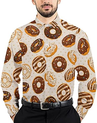 Мъжка Риза с дълъг ръкав Sugar Chocolate Donuts, Върховете на Нормалната засаждане, Графични Ризи С джобове на копчета