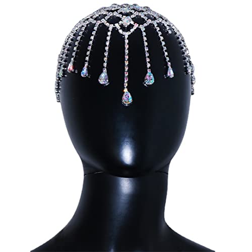 Кухи цветен кристал, превръзка на челото, сватбени аксесоари, прическа, верига с пискюли в стил бохо, украса за коса