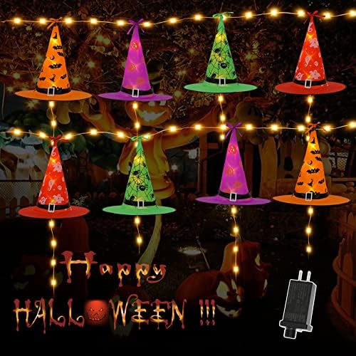 Anycosy Хелоуин Шапка Вещица Осветява Украса, 23 фута 120 светодиода, 8 БР Шапки на Вещици, 8 Режима на Водоустойчив Светещи