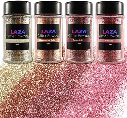 Ультратонкая блестяща пудра на прах Laza Spring, 4 Цвята, 320 мл, Пайети за бродерия, Розово Злато, PET, ултра Тънък блясък за