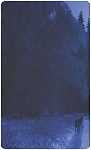 Чаршаф за детски легла в стил Нощно Небе, Стандартен Чаршаф за детски матрак, Мека Чаршаф за детски матрак, 28 x 52, Тъмно-синьо и бяло