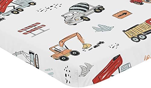 Sweet Jojo Designs За момче на строителния камион С мини-яслите за детска стая за преносими креватчета или опаковане на нещата и игри - Сив Жълто Оранжево Червено и Синьо Тр?