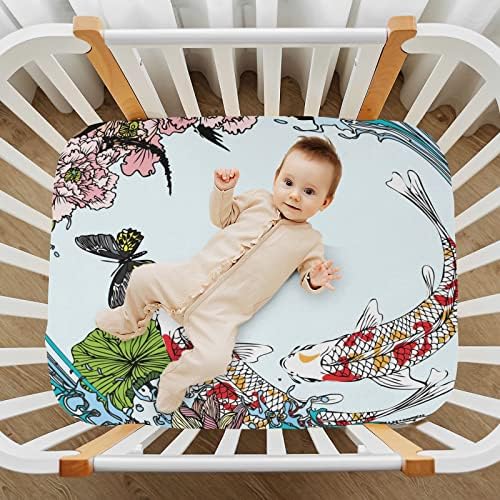 Вградени Кърпи за Бебешко креватче, Детска Чаршаф с изображение на пеперуда и Цвете Koi за Момчета и Момичета,Плътно непосредствена близост