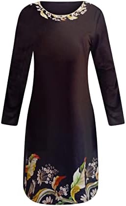 NOKMOPO Рокля-пуловер за жени, Женски Ежедневна Рокля с V-образно деколте и Дълъг Ръкав в Ретро стил с принтом Роса върху раменете