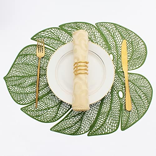 Evevda Винил кърпички във формата на зелени листа на масата за хранене, Комплект от 6 метални Пластмасови подложки зелен цвят, които