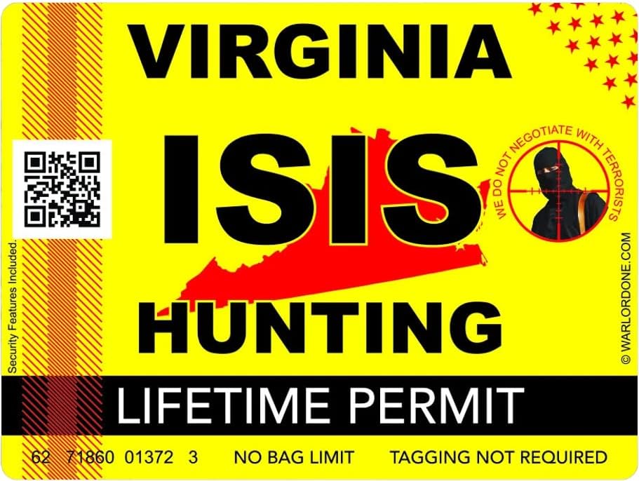 Стикер с виза за лов на терористи ИГИЛ на Щата Вирджиния, залепващ Винил Стикер VA - C3009 - стикери Размер 6 инча или 15 см