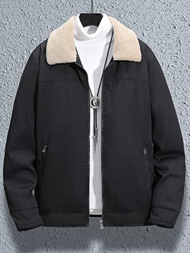 Якета POKENE за мъже, Якета за мъже, 1 бр., зимно палто с цип с яка Borg, Якета за мъже (Цвят: черен Размер: XX-Large)
