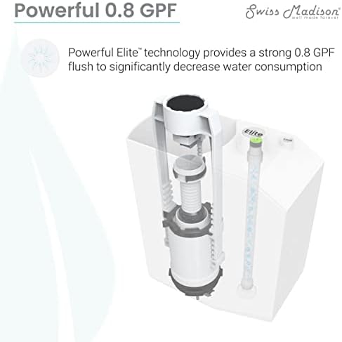 Швейцария Високоефективен едно Парче Удължен тоалетна чиния Madison Dreux с патентована технология за пестене на вода 0,8 ГПФ,