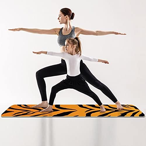 Дебел Нескользящий постелката за йога и фитнес 1/4 с изображение на Животно в Ивицата Тигър в Черно и Оранжево на фона за практикуване