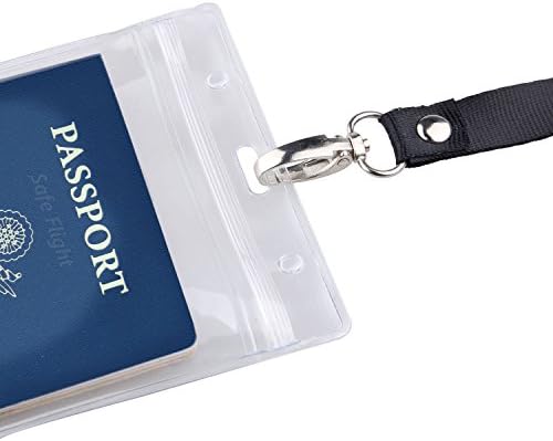 Шийката на каишка и прозрачен държач за бейджа за паспорт, лична карта, XL 6x4 - 5 бр. в опаковка - Също за пари, кредитни карти,