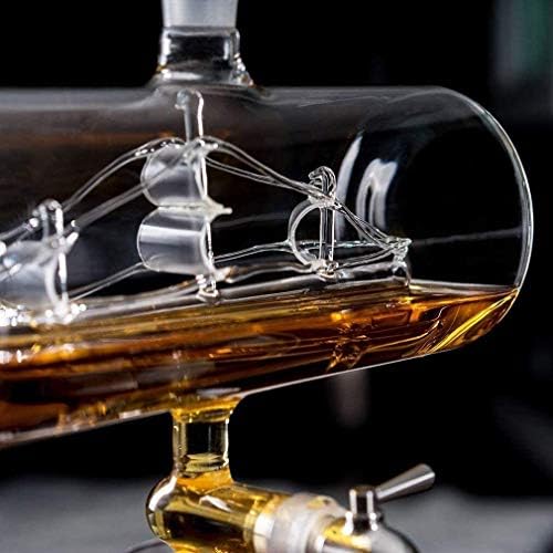 Набор от Графинов за уиски JIUYUE с 4 Чаши и Подложки от дъб, Уникален Диспенсер за уиски, Ром и алкохолни напитки