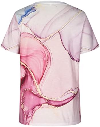 Дамски Памучен Тениска с Кръгло Деколте и Къс Ръкав, Лятна Есенна Блуза с Графичен Цветен Модел за Момичета, MU