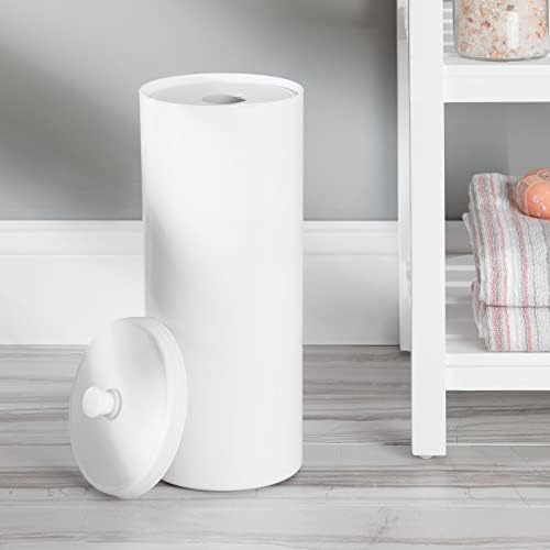 Пластмасов Органайзер за тоалетна хартия mDesign на подови стойка с капак, 3 ролка за компактно съхранение на хартиени кърпички