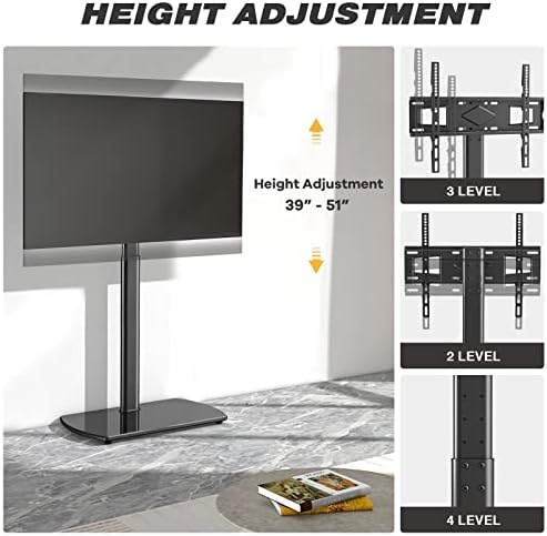 Универсалната подова поставка за телевизор с превръщането на стена и възможност за регулиране на височина за повечето телевизори с плосък екран 26-65 инча, Висока по