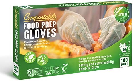 Ръкавици за готвене УНИ Компостируемые, Ресторантско качество, За работа с храни, Без прах, Брой 100, Средни, Екологично чисти са Сертифицирани по ASTM D6400, BPI в САЩ и Евр?