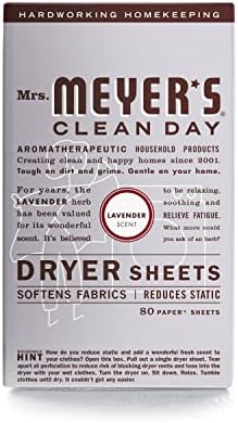 Сушилни кърпи Mrs. Meyer's, Омекотител на тъканите, Намалява Статични смущения, С добавка на Етерични масла от лавандула, 80 %